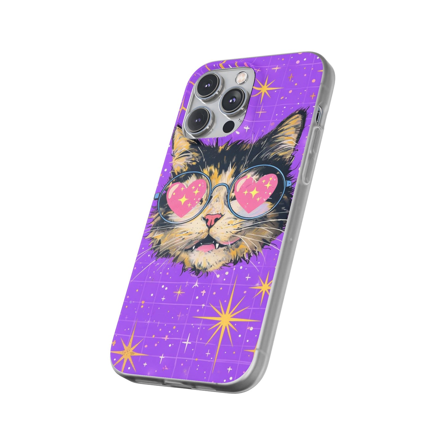Cute Cat Flexi Case with Heart Glasses