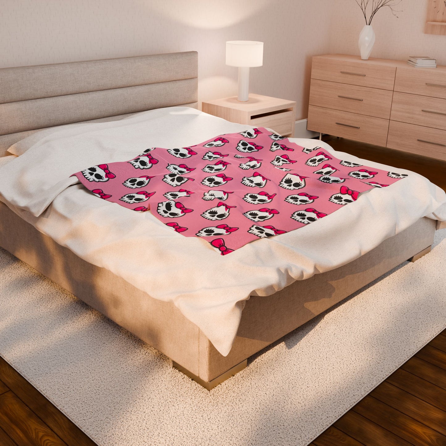 Cute Skull & Bow Plush Blanket