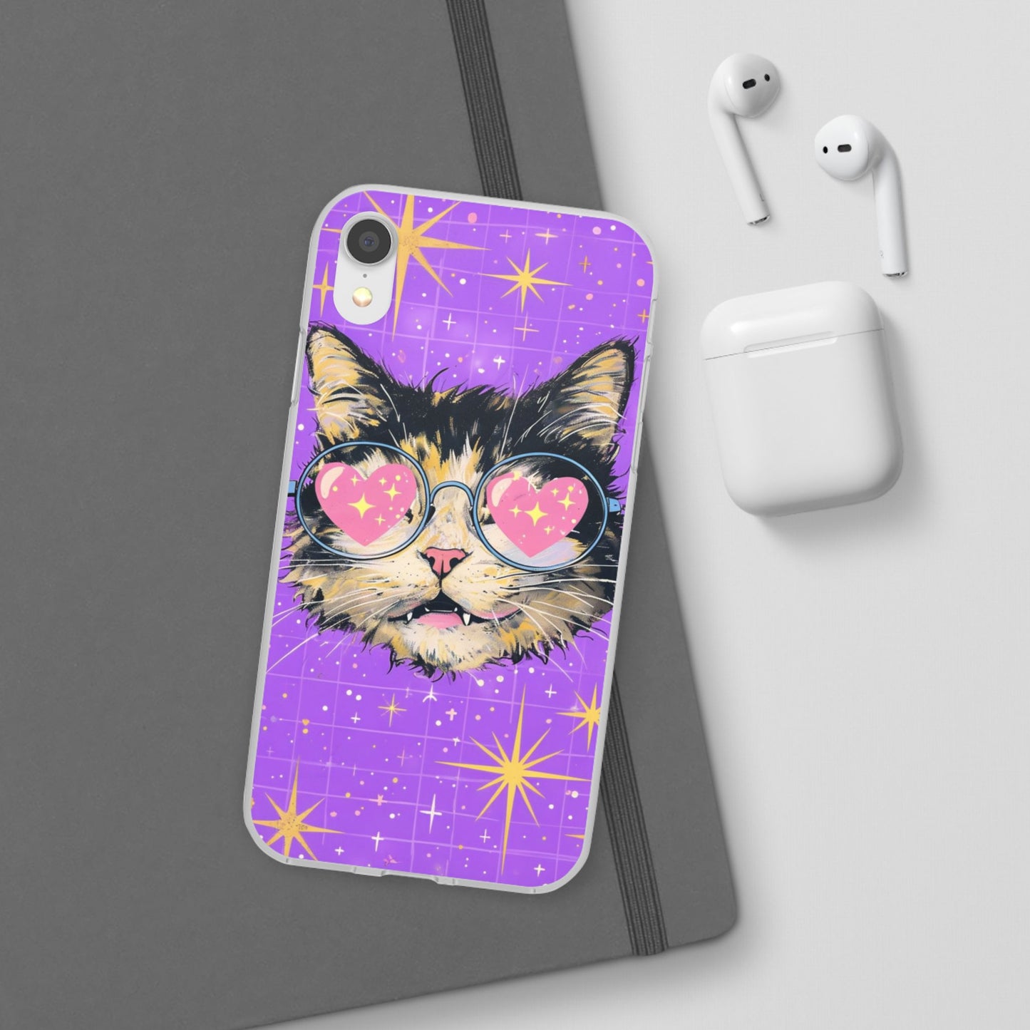Cute Cat Flexi Case with Heart Glasses