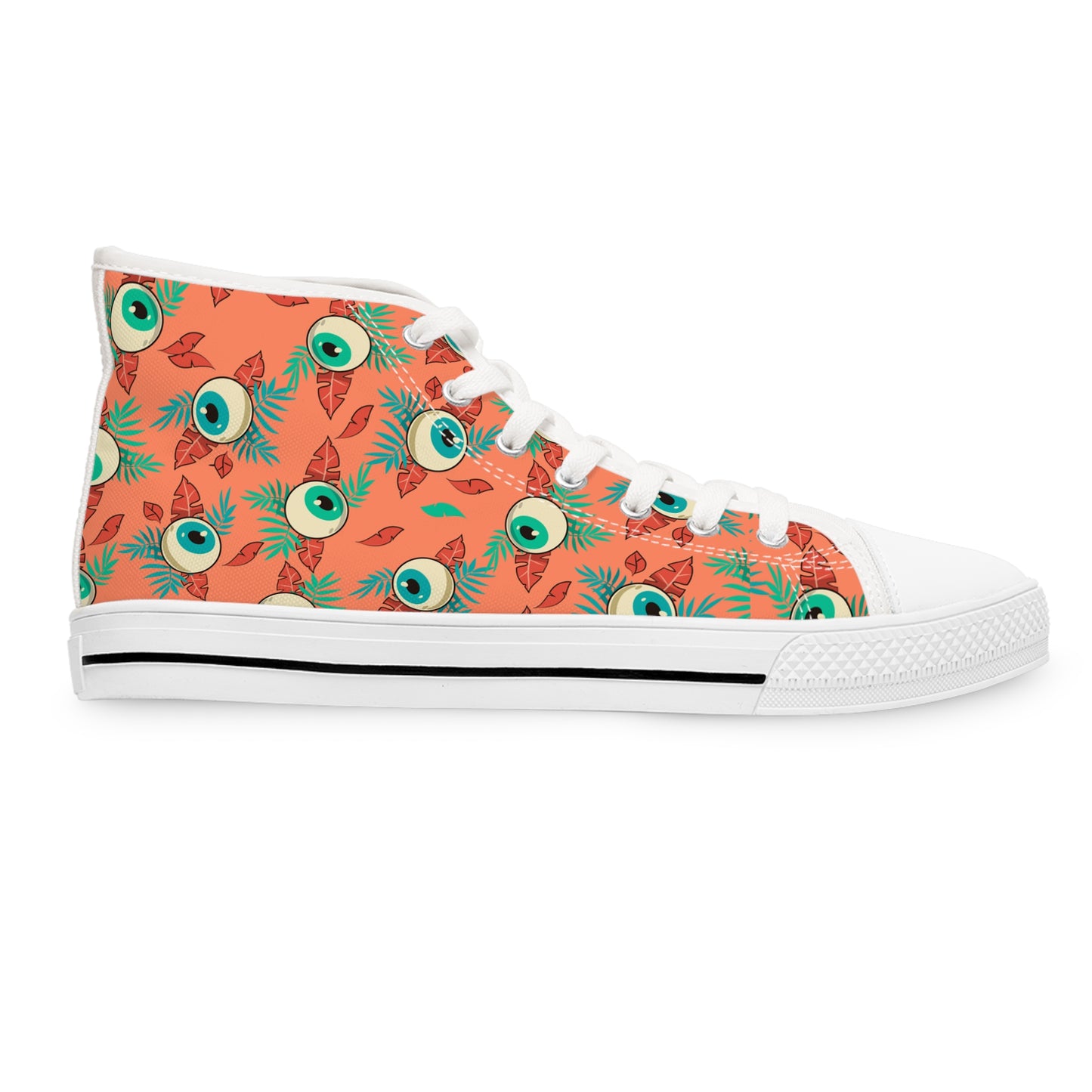 High Top Sneakers - Eyeball Sneakers with Leaves Design