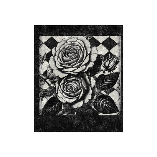 Elegant Crushed Velvet Blanket with Vintage Rose Design