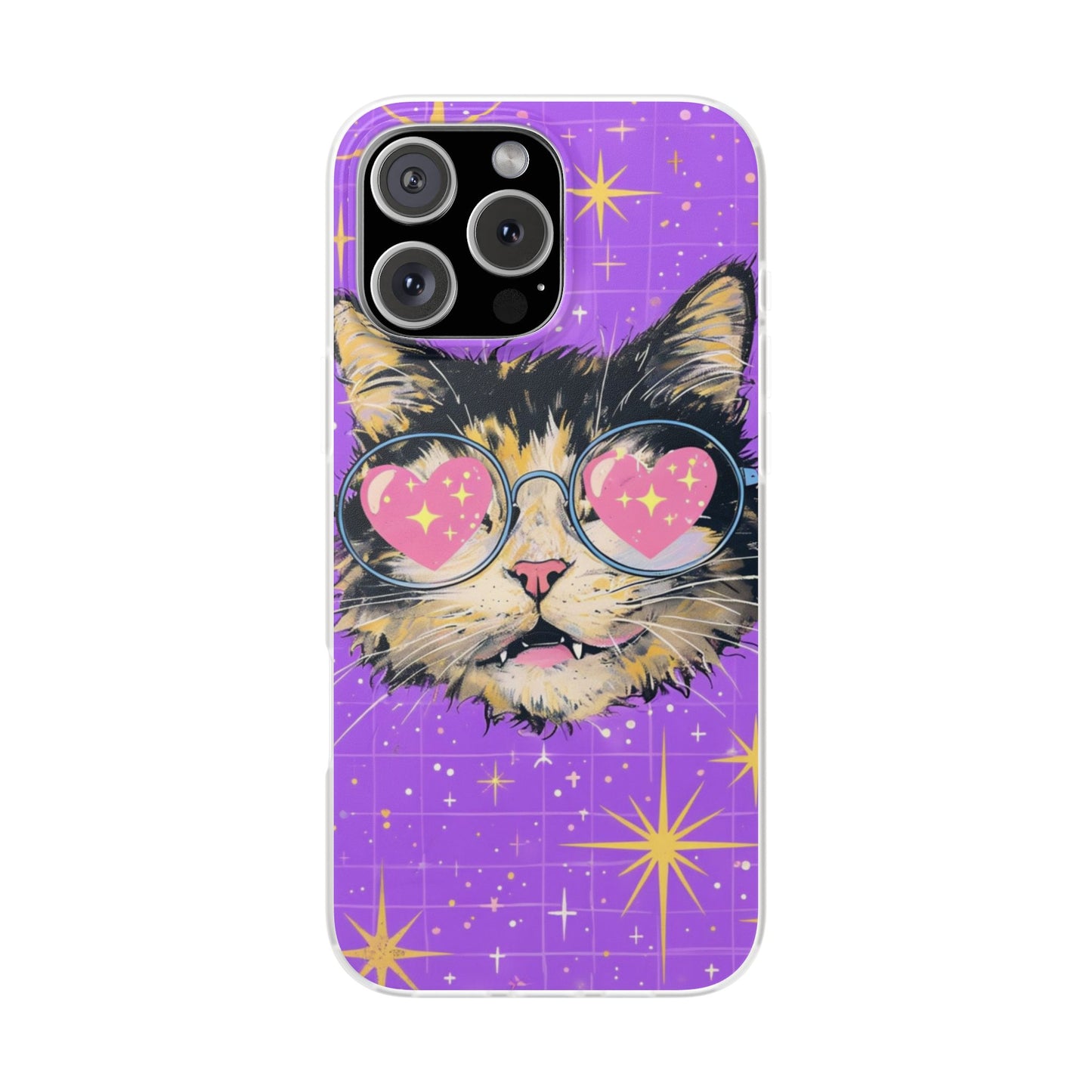 Cute Cat Flexi Case with Heart Glasses