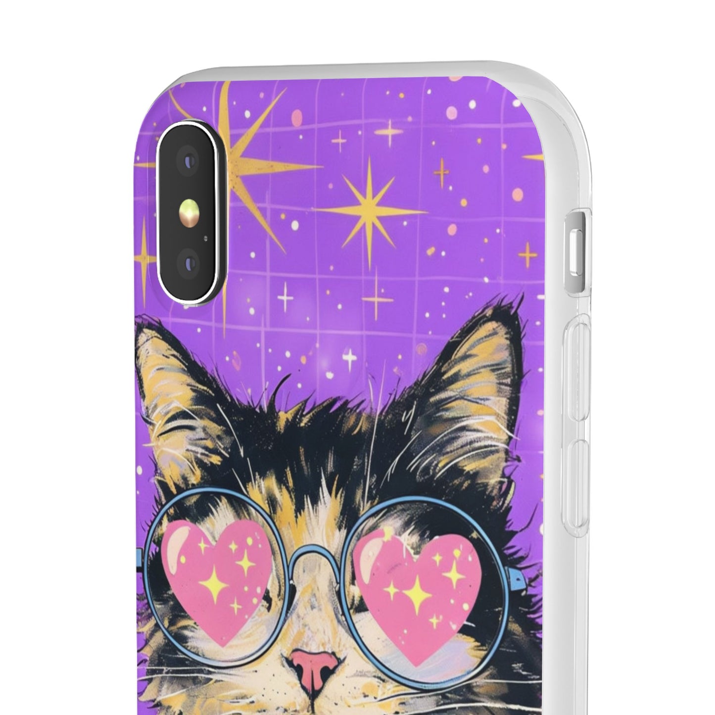 Cute Cat Flexi Case with Heart Glasses