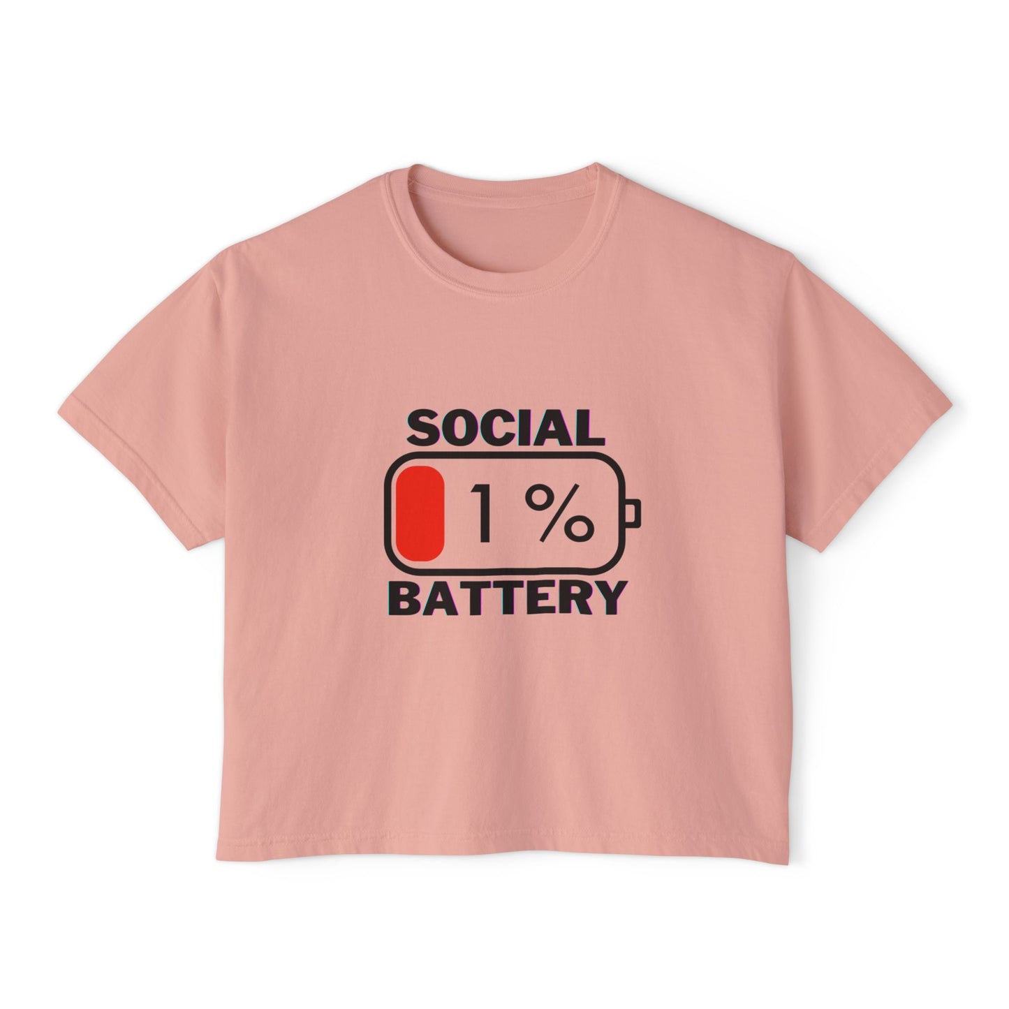 Quirky Women's Boxy Tee - "Social Battery 1%"