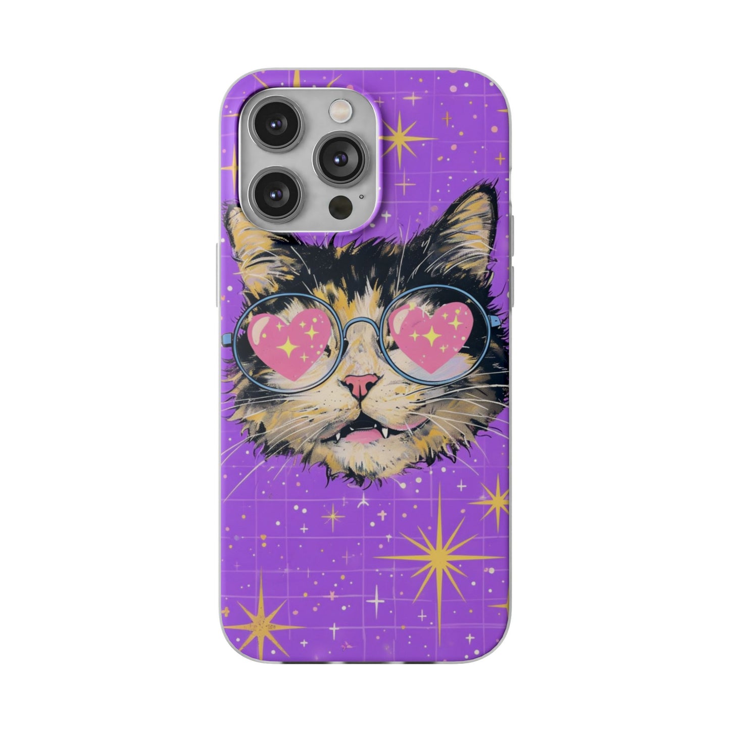 Cute Cat Flexi Case with Heart Glasses