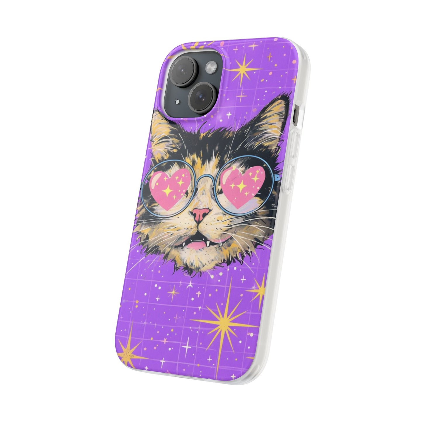 Cute Cat Flexi Case with Heart Glasses