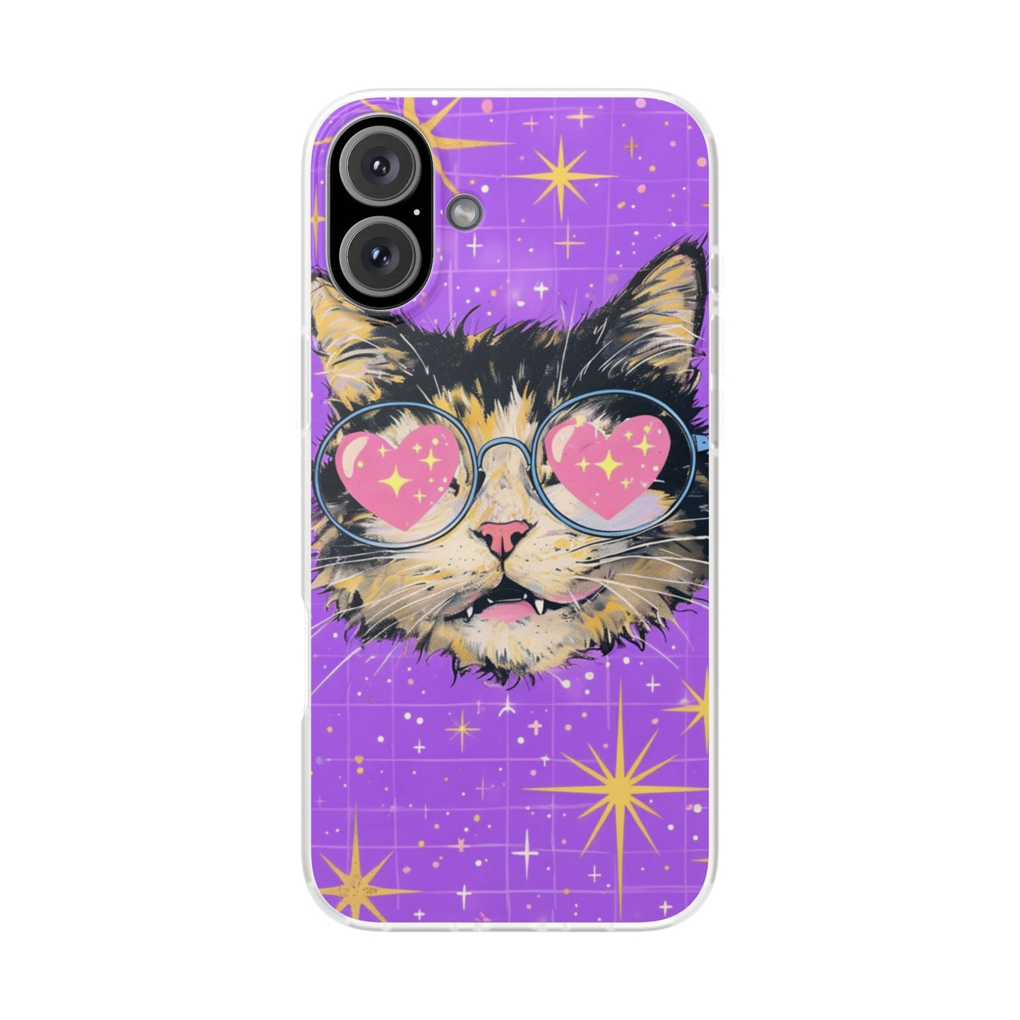 Cute Cat Flexi Case with Heart Glasses