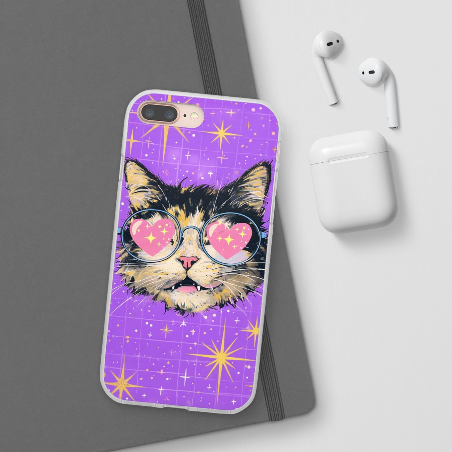 Cute Cat Flexi Case with Heart Glasses