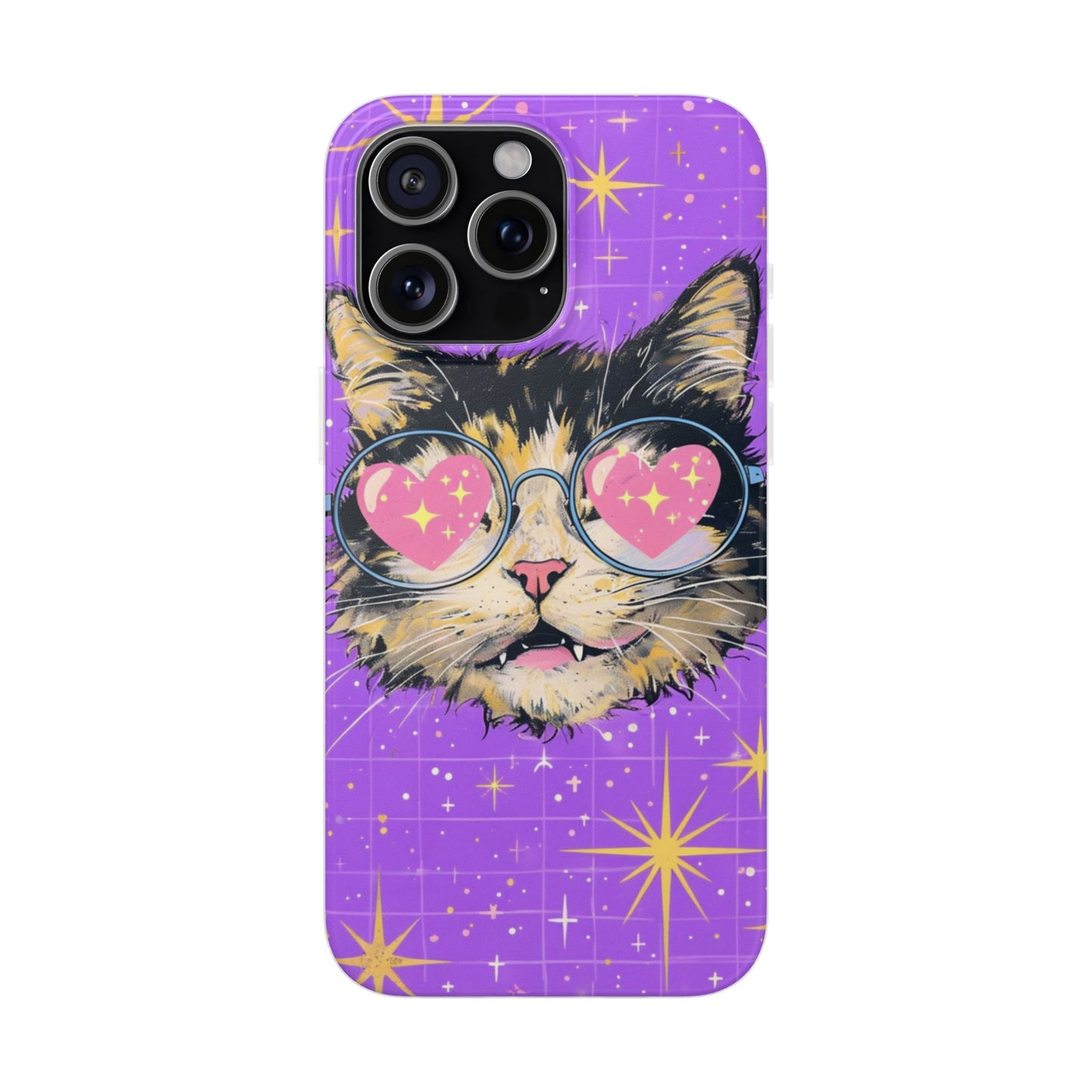 Cute Cat Flexi Case with Heart Glasses