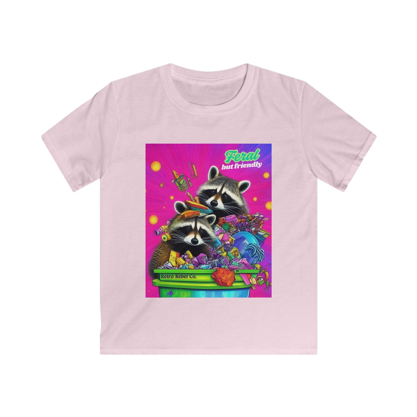 "Feral But Friendly" Raccoon Kids Softstyle Tee
