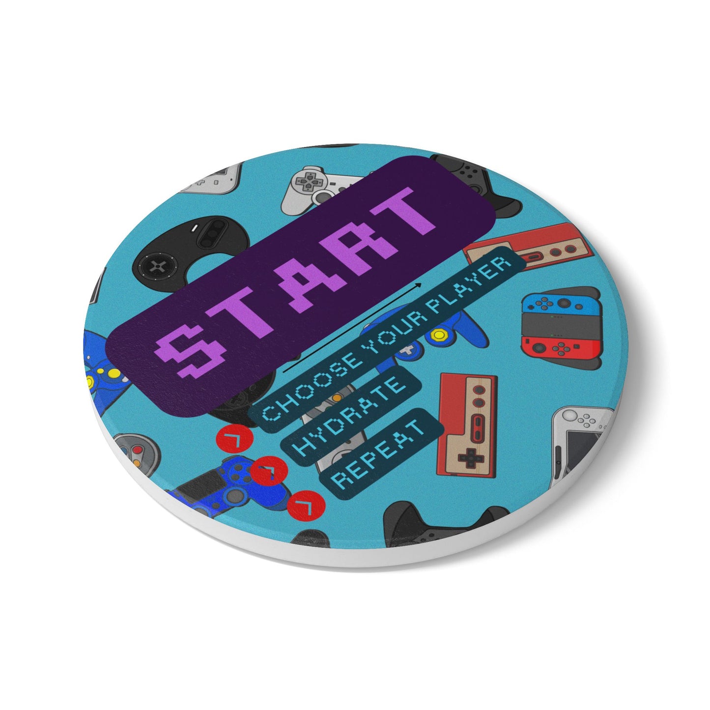 Retro Gamer Ceramic Coaster - 'START' Hydrate & Repeat