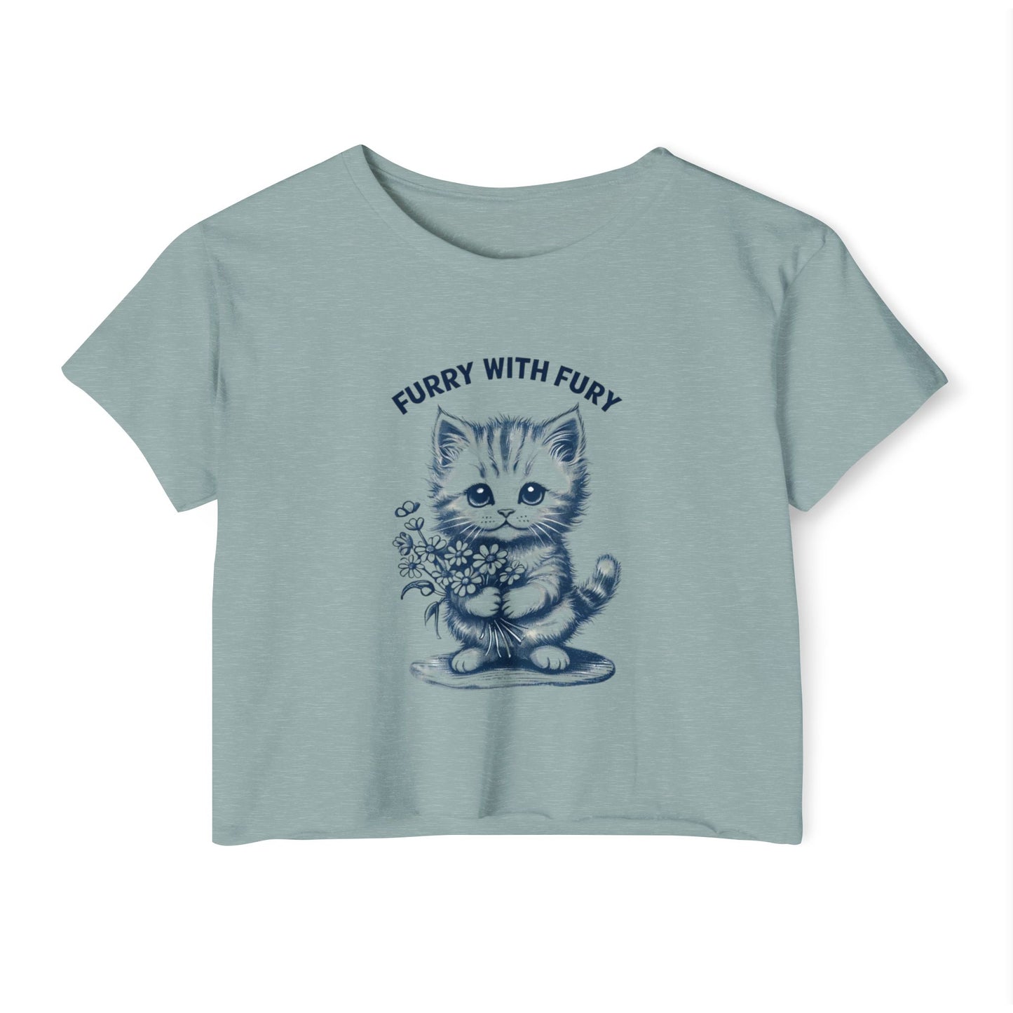 Furry With Fury Women's Festival Crop Top - Cute Cat Graphic Tee