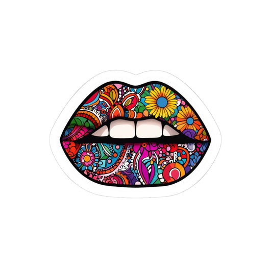 Colorful Floral Mouth Kiss-Cut Sticker - Vibrant Laptop Decal for Trendy Decor