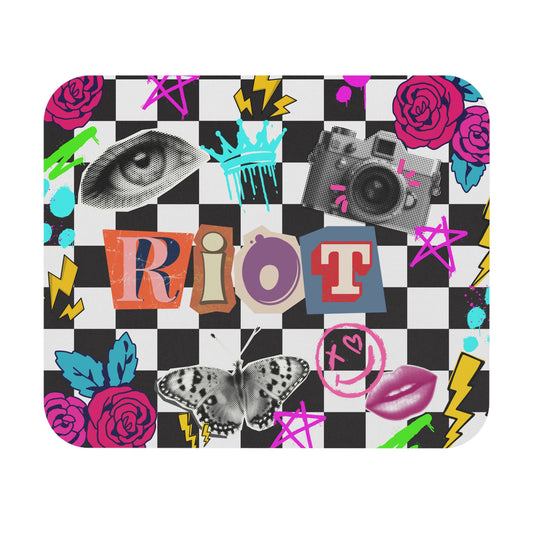 Riot Graphic Mouse Pad – Colorful Checkered Design for Creative Workspaces