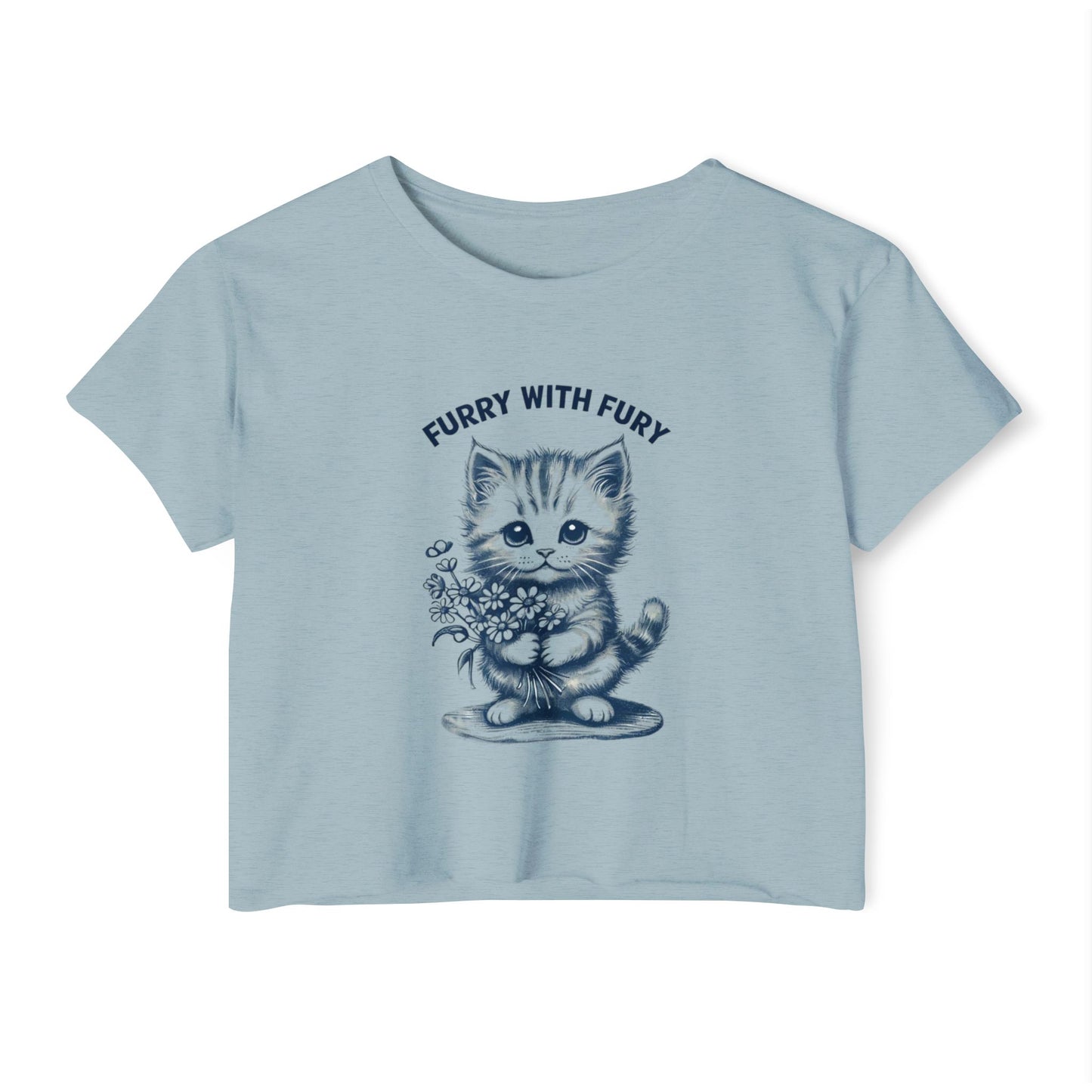 Furry With Fury Women's Festival Crop Top - Cute Cat Graphic Tee