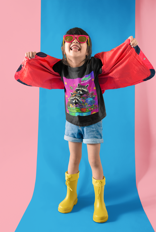 "Feral But Friendly" Raccoon Kids Softstyle Tee