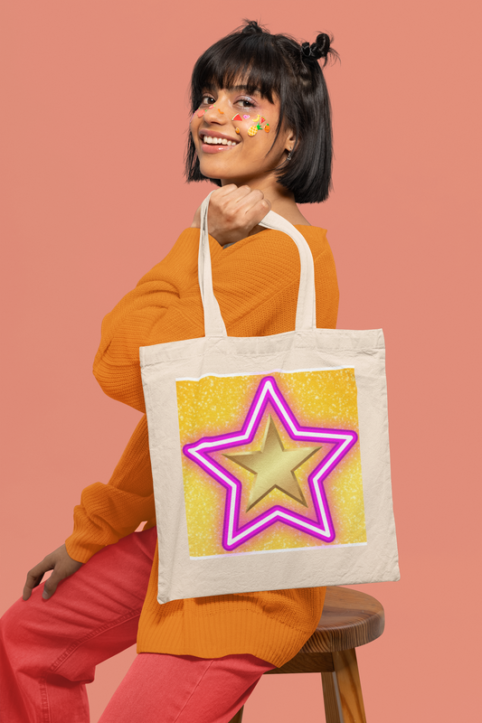 Vibrant Star Natural Tote Bag - Eco-Friendly Shopping & Everyday Use