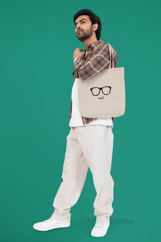 Quirky Cotton Canvas Tote Bag - "Nerd" Design