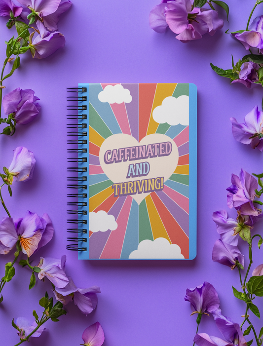 Caffeinated & Thriving Spiral Notebook - Colorful Motivational Journal