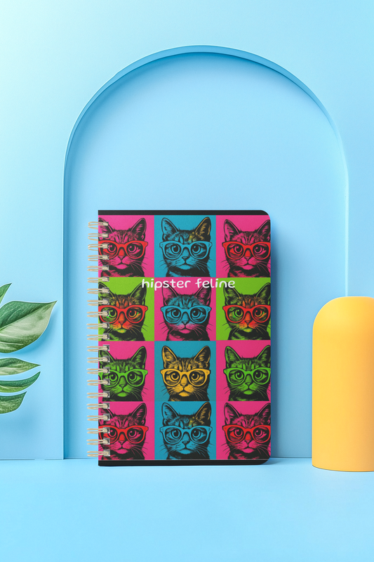 Hipster Feline Spiral Notebook - Colorful Cat Design for Cat Lovers