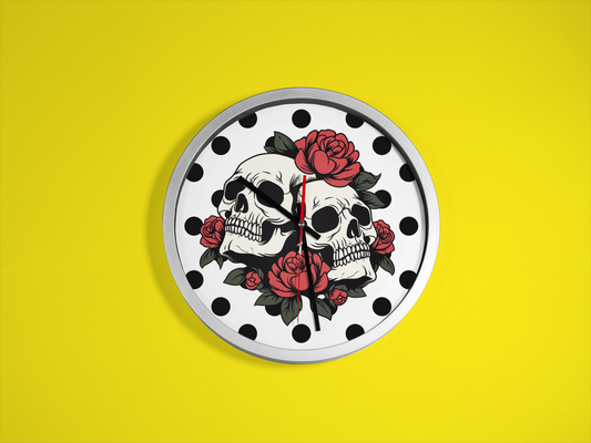 Gothic Rose Skull Wall Clock - Vintage Floral Design