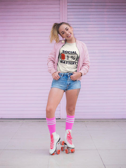 Quirky Women's Boxy Tee - "Social Battery 1%"