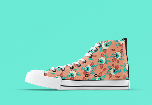 High Top Sneakers - Eyeball Sneakers with Leaves Design