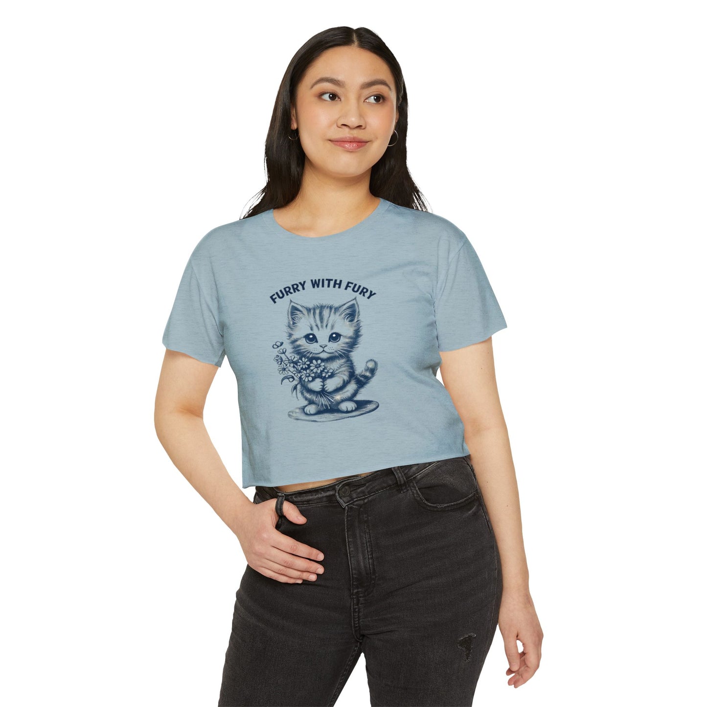 Furry With Fury Women's Festival Crop Top - Cute Cat Graphic Tee