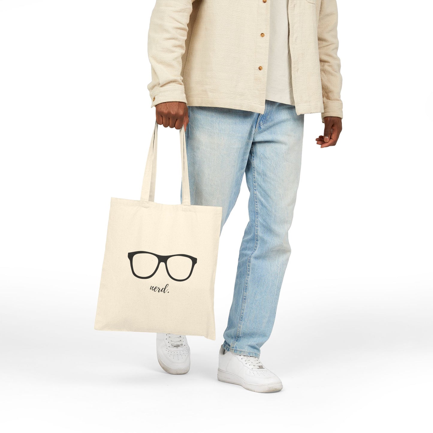 Quirky Cotton Canvas Tote Bag - "Nerd" Design