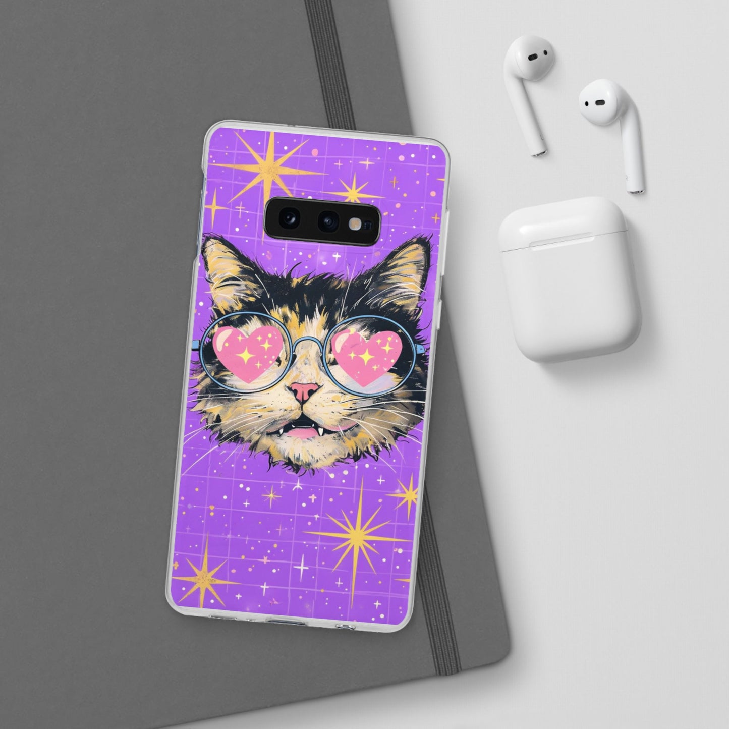 Cute Cat Flexi Case with Heart Glasses