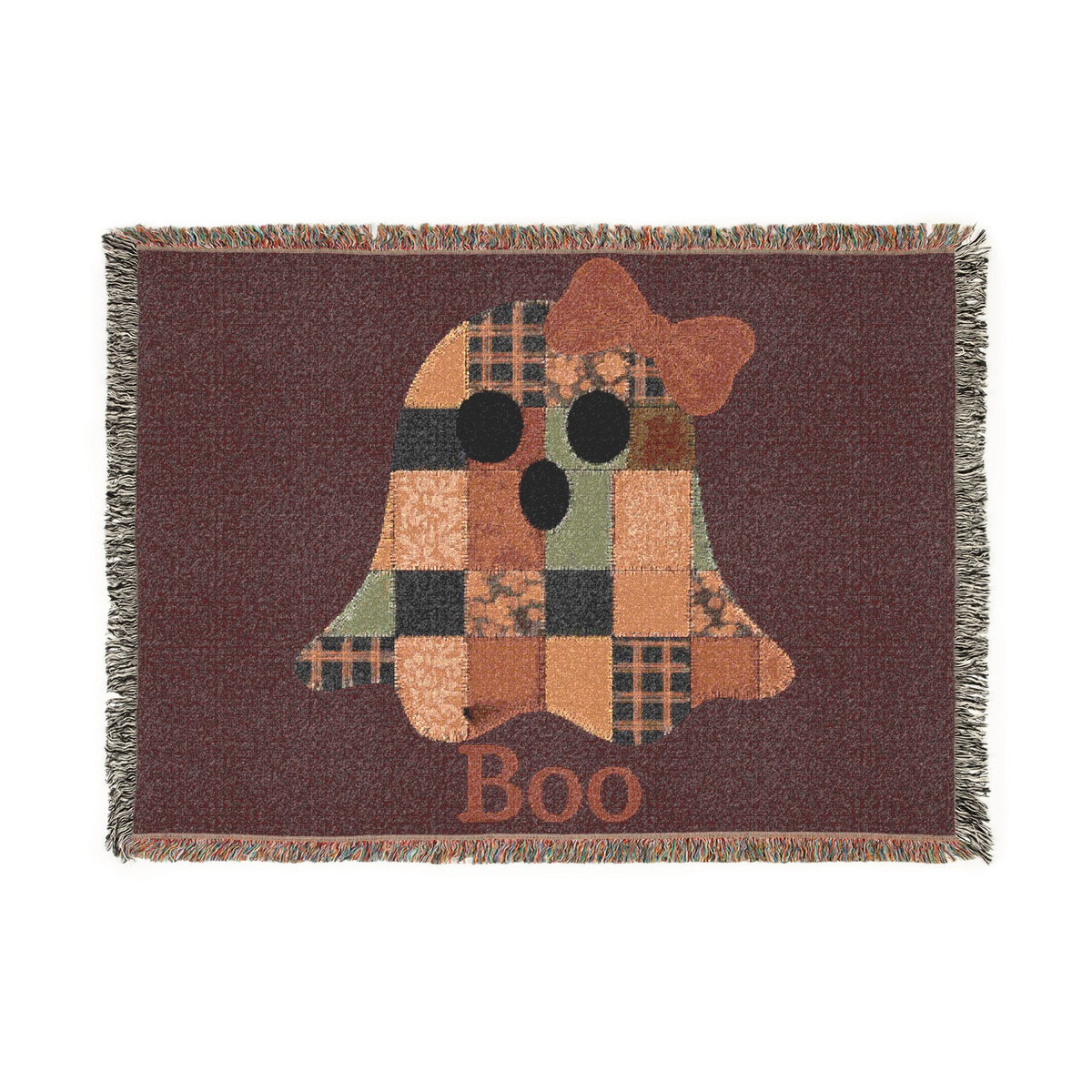 Halloween Patchwork Ghost Woven Blanket — "Boo" Cozy Fall Throw