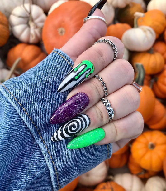 Beetle Juice Inspired Press On Nails