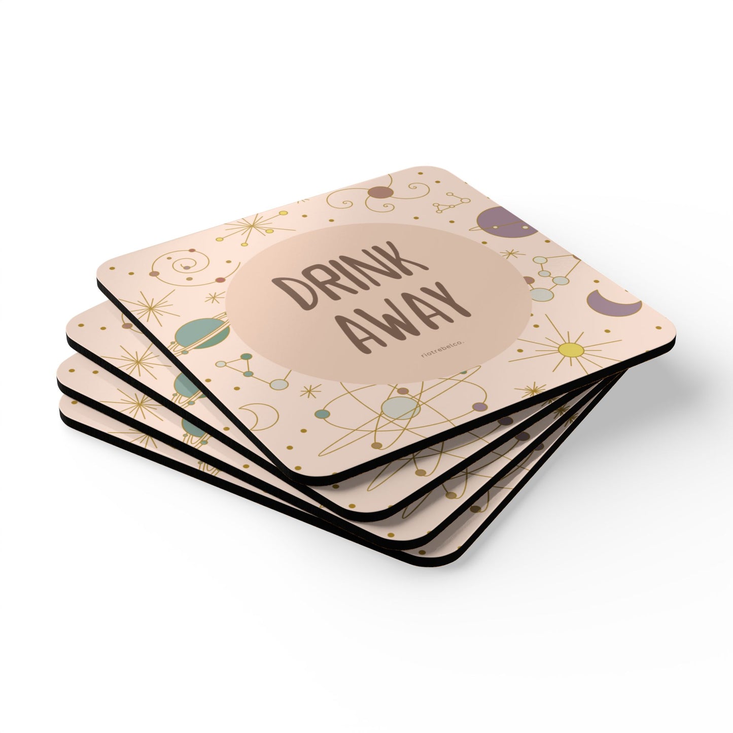 Cosmic Cork Coaster Set - "Drink Away"