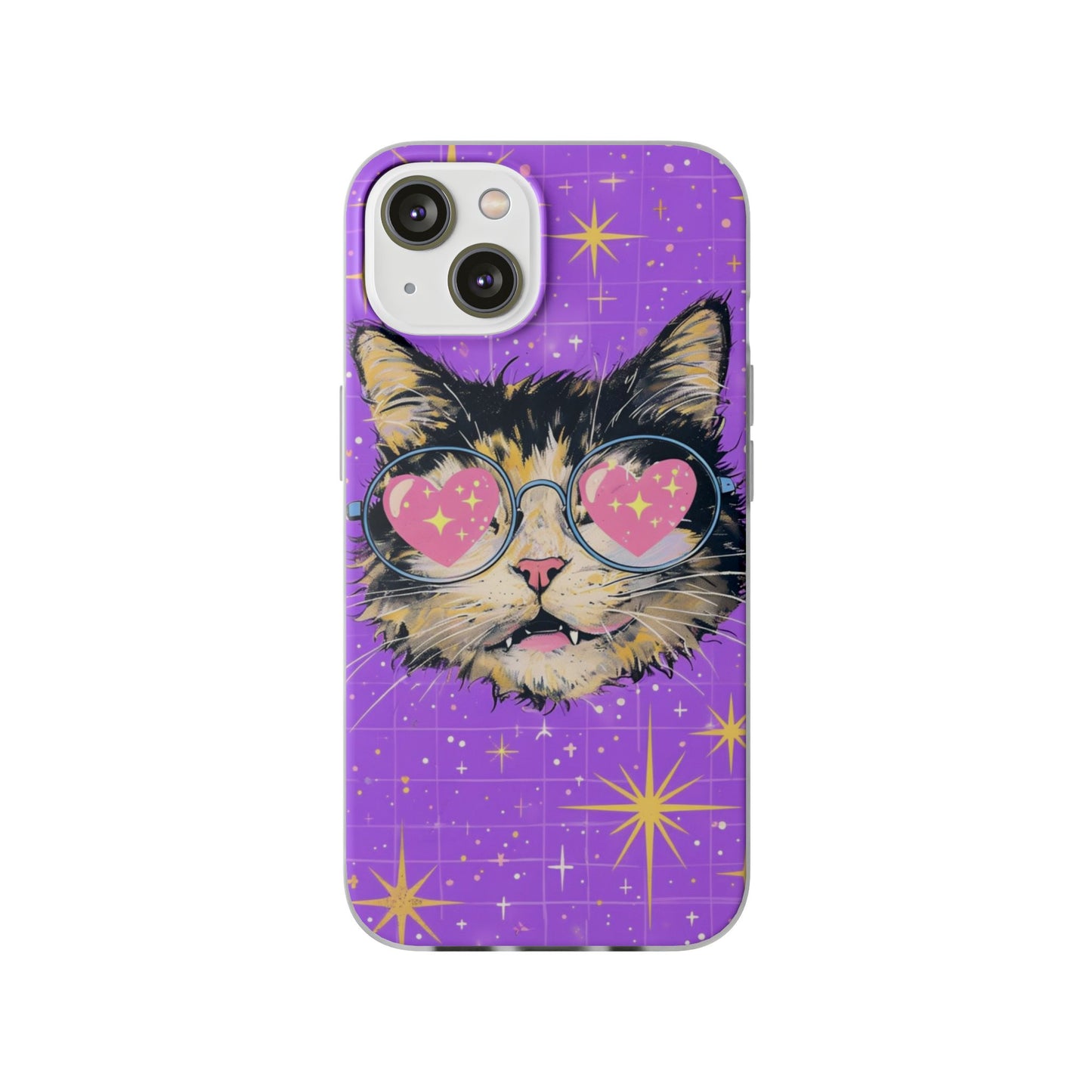 Cute Cat Flexi Case with Heart Glasses