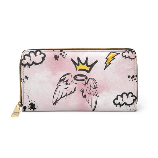 Angelic Vibes Zipper Wallet - Cloud & Planet Design for Dreamers