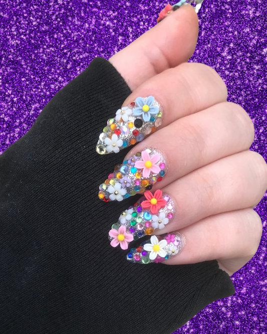3D Freestyle Floral Junk Press On Nails